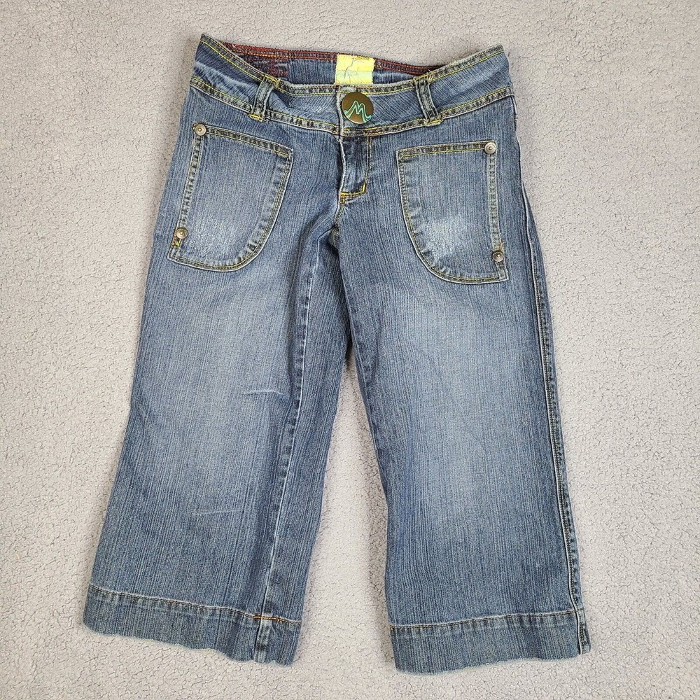 Vintage Marlow Jeans Crop Size 5 Blue Japanese Denim Cotton Blend Snap Button‎